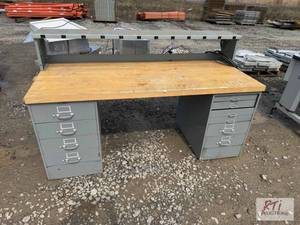 lot 107 image: Desk with butcher block top and storage cabin...