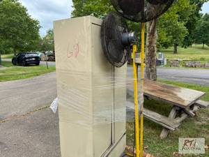 lot 69 image: Filing cabinet and floor fans...
