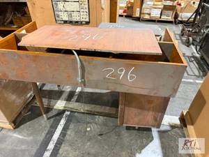 lot 296 image: Wooden desk and microwave.&nbsp...