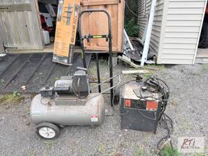 lot 226 image: Air compressor, welder, and push do...