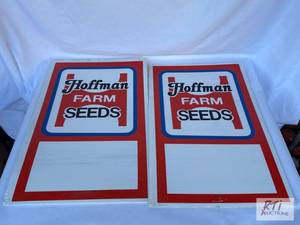 lot 28 image: (2) Hoffman Farm Seed signs, on pla...