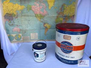 lot 109A image: Arpeako metal containers and map of...