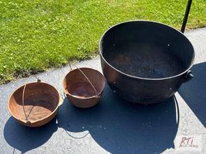 lot 111 image: (3) cast iron kettles...
