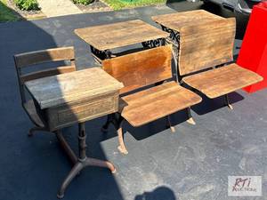 lot 117 image: (3) Antique wooden school house des...