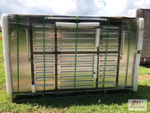 lot 83 image: New 9ft 34 drawer stainless steel w...