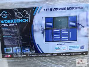 lot 87 image: New 7ft 18 drawer workbench. MDI I...