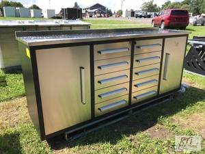 lot 88 image: 10 drawer 7ft stainless steel workb...