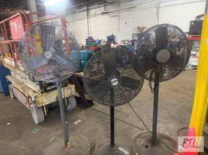 lot 248 image: (3) Industrial pedestal fans. This ...