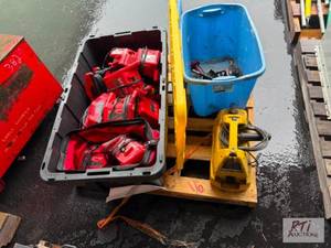 lot 16 image: Pallet of battery, chargers, and mo...