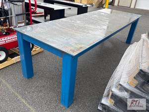 lot 990 image: Heavy duty steel welding table 42 x...