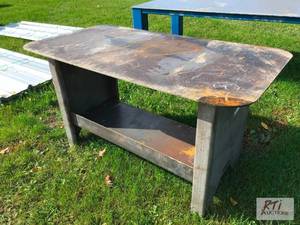 lot 257 image: 57in x 29in heavy duty welding tabl...