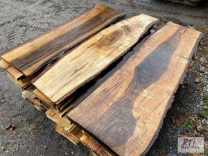 lot 545 image: 30x live-edge mixed-species slabs. ...