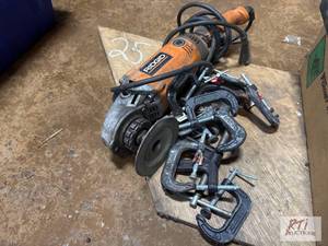 lot 725 image: Ridgid angle grinder and assorted C...