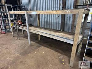 lot 729 image: Wooden shelf, 142in L x 2ft deep x ...